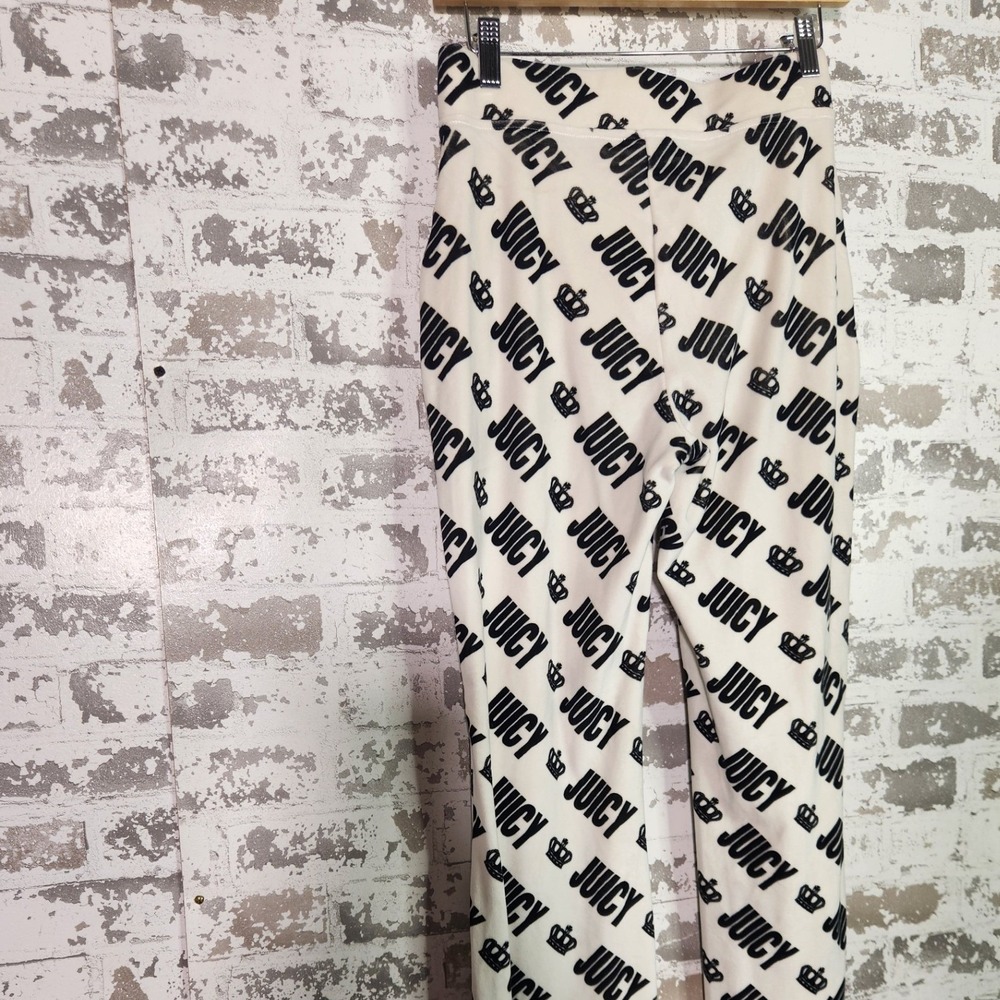 Juicy Couture Flare Pants Womens XS White Logo Print Y2K McBling Streetwear - Picture 9 of 13